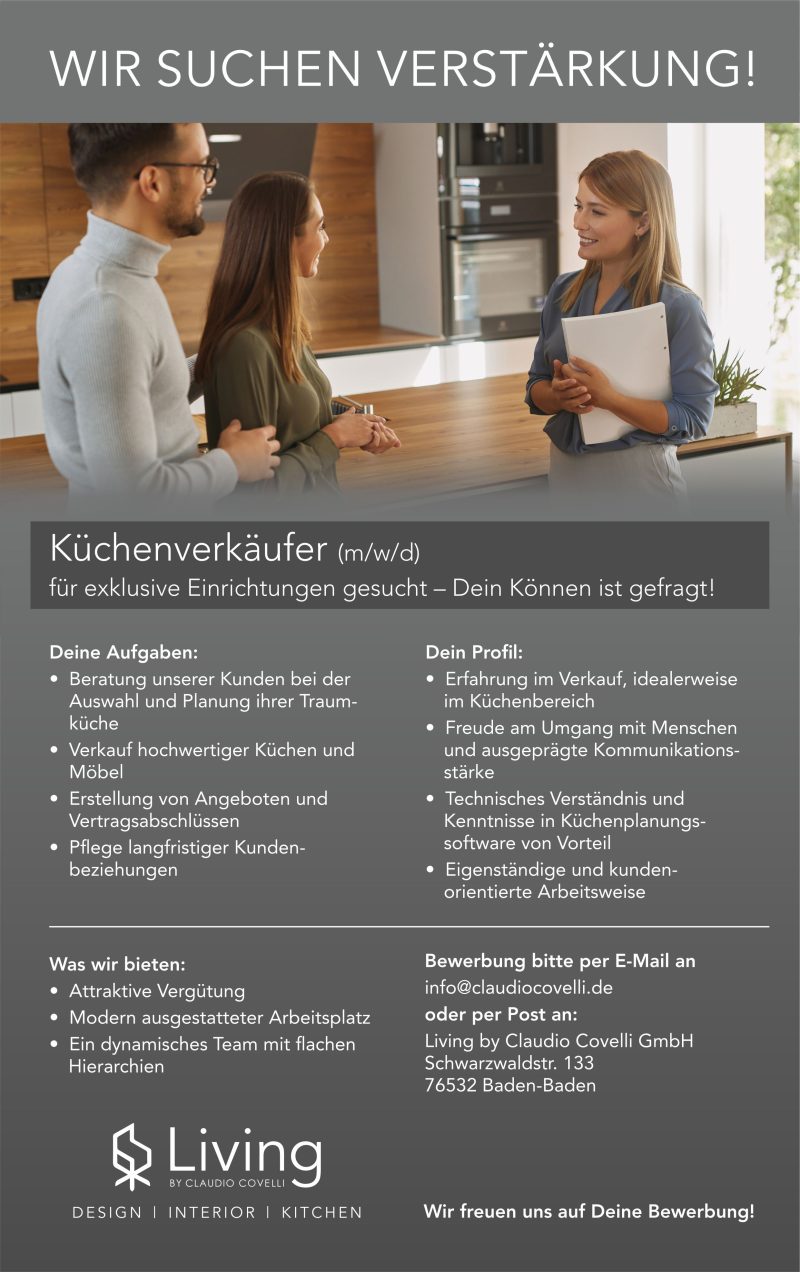 Stellenanzeige: Küchenverkäufer (m/w/d)